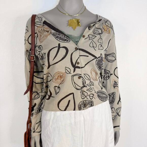 Christopher and Banks Cottagecore Artsy Cardigan Sweater Leaf Print Size Large - Picture 1 of 8